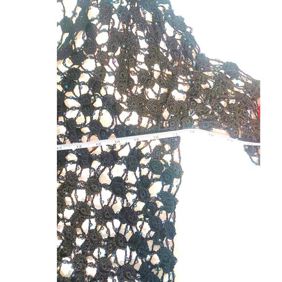 CEJION Wms Black Stretch Crochet & Beaded Fishnet Mesh Cardigan Top S/M - Picture 3 of 9